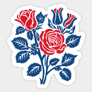 Red and blue roses block print Sticker